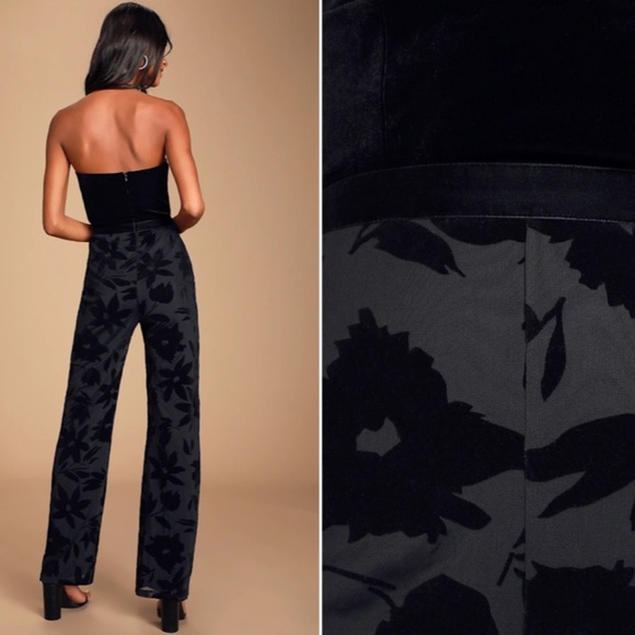 LULU's Sexy Chic Elegant Wedding Velvet Floral Sophisitcated Jumpsuit Pantsuit - Picture 4 of 8